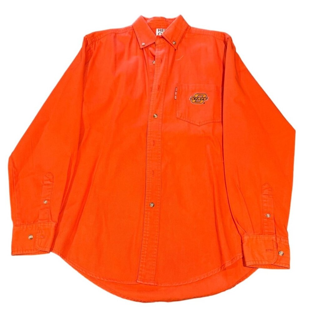 Red Oak‎ Sportswear Orange OSU Cowboys Button Up Shirt Size Small |A1